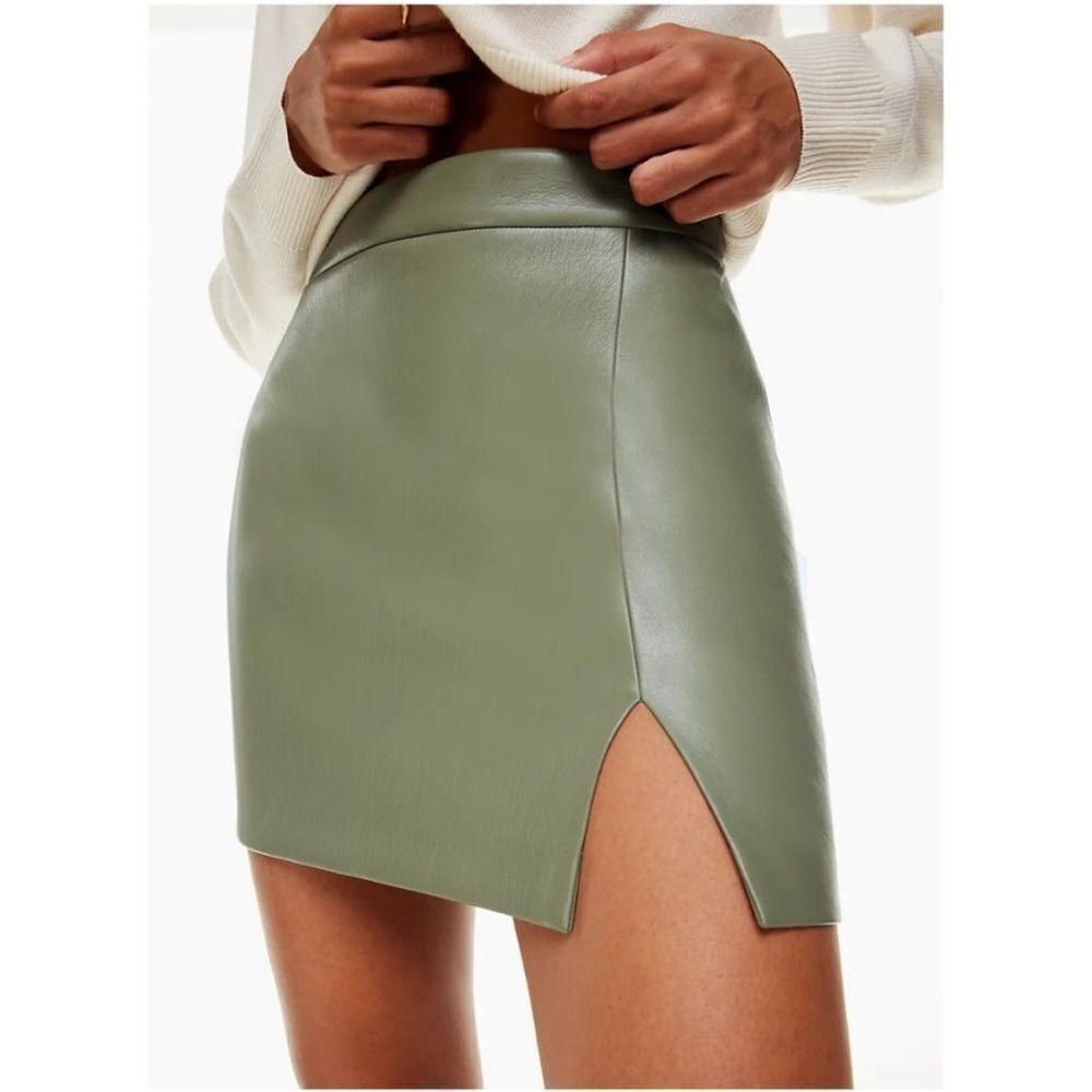 Aritzia Wilfred Patio Mini Skirt Women Green High-waisted Vegan Leather Sz 6
